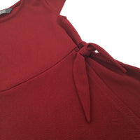 Burgundy Tie Detail Short Sleeve Dress - Girls 5-6 Years