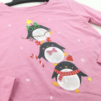**NEW** Christmas Penguins Pink Long Sleeve Top - Girls 2-3 Years