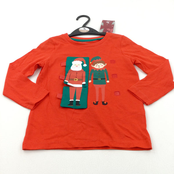 **NEW** Father Christmas, Elf & Reindeer Misfits Lifting Flap Red Long Sleeve Top - Girls 2-3 Years