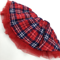 Navy, White & Red Tartan Skirt with Net Underskirt - Girls 3-6 Months