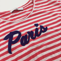 'Paris' Red and White Stripe Tie Front Cropped Long Sleeve Top - Girls 6-7 Years