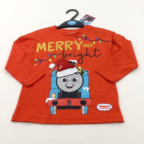 **NEW** 'Merry & Bright' Thomas The Tank Engine Red Long Sleeve Christmast Top - Boys 12-18 Months