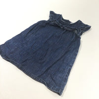 Dark Blue Lightweight Denim Dress with Frill Detail - Girls 9-12 Months