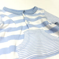 Blue & White Striped Long Sleeve Jersey Romper - Boys Newborn