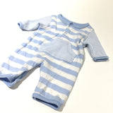 Blue & White Striped Long Sleeve Jersey Romper - Boys Newborn