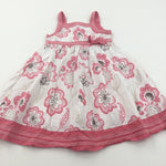 Flowers Pink, Grey & White Cotton Sun/Party Dress - Girls 18-24 Months