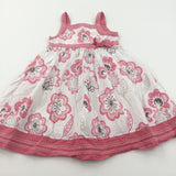 Flowers Pink, Grey & White Cotton Sun/Party Dress - Girls 18-24 Months