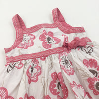 Flowers Pink, Grey & White Cotton Sun/Party Dress - Girls 18-24 Months