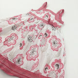 Flowers Pink, Grey & White Cotton Sun/Party Dress - Girls 18-24 Months