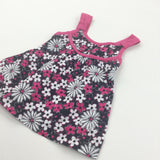 Flowers Dark Pink, Black & White Cotton Sleeveless Blouse - Girls 18-24 Months