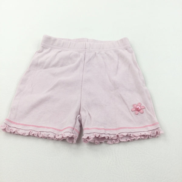 Flower Appliqued Pink Lightweight Jersey Shorts - Girls 18-24 Months