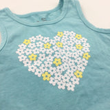 Glittery Flowers Heart Blue Sleeveless Jersey Tunic Top - Girls 2 Years