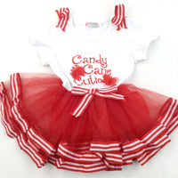 'Candy Cane Cutie' Red & White Jersey & Net Christmas Dress - Girls 12-18 Months