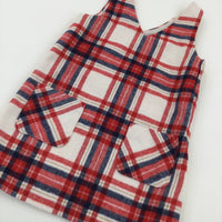 Red, Navy & White Check Dress - Girls 3-4 Years