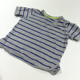 Blue & Grey Striped T-Shirt - Boys 9-12 Months