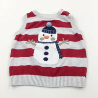 Snowman Red & Grey Striped Knitted Christmas Tank Top - Boys 3-6 Months