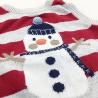 Snowman Red & Grey Striped Knitted Christmas Tank Top - Boys 3-6 Months