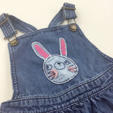 Rabbit, Umbrella & Clouds Appliqued & Embroidered Mid Blue Denim Dungaree Dress - Girls 18-24 Months