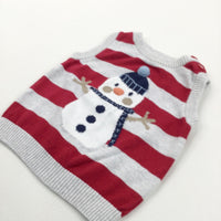 Snowman Red & Grey Striped Knitted Christmas Tank Top - Boys 3-6 Months