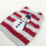 Snowman Red & Grey Striped Knitted Christmas Tank Top - Boys 3-6 Months