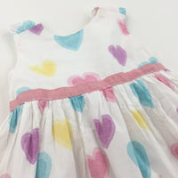 Handmade Colourful Hearts White Cotton Sun/Party Dress - Girls 18-24 Months