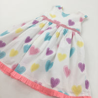 Handmade Colourful Hearts White Cotton Sun/Party Dress - Girls 18-24 Months