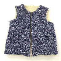 Birds Navy & White Reversible Gilet - Girls 11-12 Years