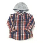 Navy, Orange & White Check Hooded Shacket - Boys 12-18 Months