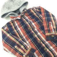 Navy, Orange & White Check Hooded Shacket - Boys 12-18 Months