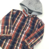 Navy, Orange & White Check Hooded Shacket - Boys 12-18 Months