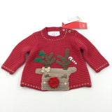 Rudolph Reindeer Appliqued Red Knitted Christmas Jumper - Boys/Girls Newborn