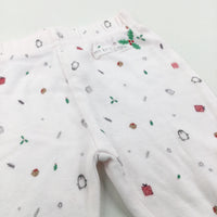 Christmas Scenes White Jersey Trousers with Enclosed Feet - Boys/Girls Newborn