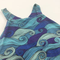 Handmade Waves Pattern Blue, Purple & Pale Green Jersey Dress - Girls 2-3 Years