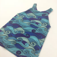 Handmade Waves Pattern Blue, Purple & Pale Green Jersey Dress - Girls 2-3 Years