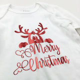 **NEW** 'Merry Christmas' Reindeer Red & White Long Sleeve Bodysuit - Boys/Girls 6 Months