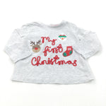 'My First Christmas' Snowman, Stocking & Reindeer Appliqued Grey Long Sleeve Top - Boys/Girls 3-6 Months