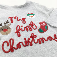 'My First Christmas' Snowman, Stocking & Reindeer Appliqued Grey Long Sleeve Top - Boys/Girls 3-6 Months