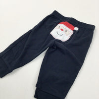 Santa Appliqued (On Bottom) Navy Lightweight Jersey Christmas Trousers - Boys/Girls 6-9 Months