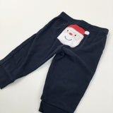 Santa Appliqued (On Bottom) Navy Lightweight Jersey Christmas Trousers - Boys/Girls 6-9 Months