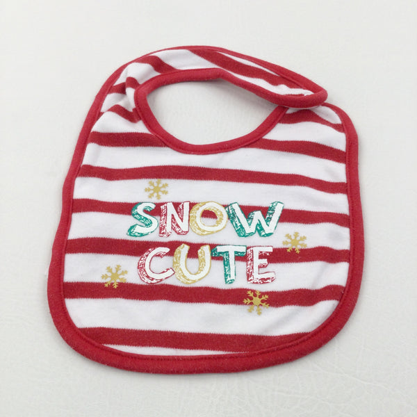 'Snow Cute' White & Red Bib - Boys/Girls One Size