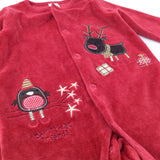 'Christmas Friends' Reindeer & Robin Appliqued Red Velour Babygrow - Boys/Girls 0-3 Months