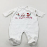 'My First Christmas' Embroidered White Velour Babygrow - Boys/Girls Newborn