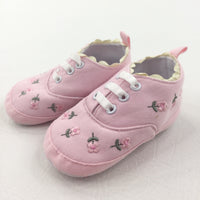 Flowers Embroidered Pink Canvas Shoes - Girls 6-9 Months