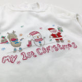 'My First Christmas' Embroidered White Velour Babygrow - Boys/Girls Newborn