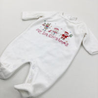 'My First Christmas' Embroidered White Velour Babygrow - Boys/Girls Newborn