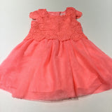 Neon Pink Silky Dress with Lace & Net Overlay - Girls 9-12 Months