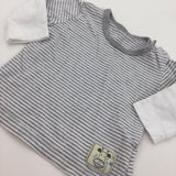 Grey and White Stripe Layered Look Long Sleeve Top - Boys Tiny Baby