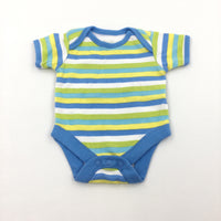 Green Blue & White Striped Short Sleeve Bodysuit - Boys Newborn