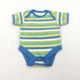 Green Blue & White Striped Short Sleeve Bodysuit - Boys Newborn