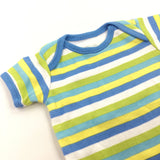 Green Blue & White Striped Short Sleeve Bodysuit - Boys Newborn